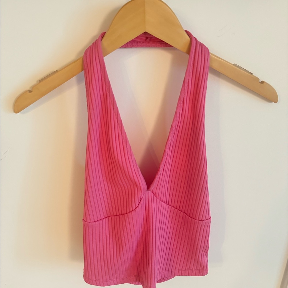 Bershka Pink Ribbed Tank Top